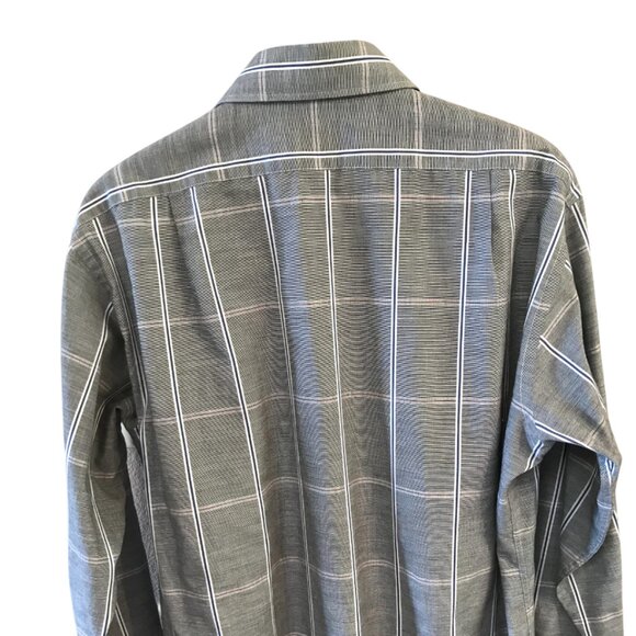 Geoffrey Beene Button-Down Shirt: Gray Plaid Long Sleeves, Size 16-1/2 32-33 - Picture 6 of 10